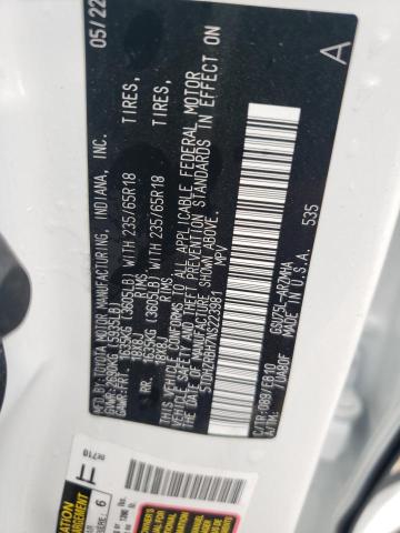 5TDHZRBH7NS223981 - 2022 TOYOTA HIGHLANDER XLE Սպիտակ լուսանկար 12