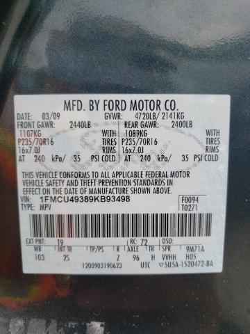 1FMCU49389KB93498 - 2009 FORD ESCAPE HYBRID GRAY photo 12