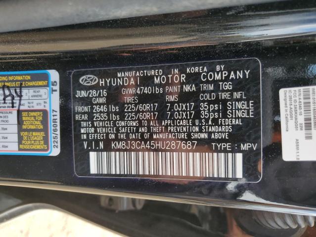 KM8J3CA45HU287687 - 2017 HYUNDAI TUCSON LIMITED BLACK photo 13