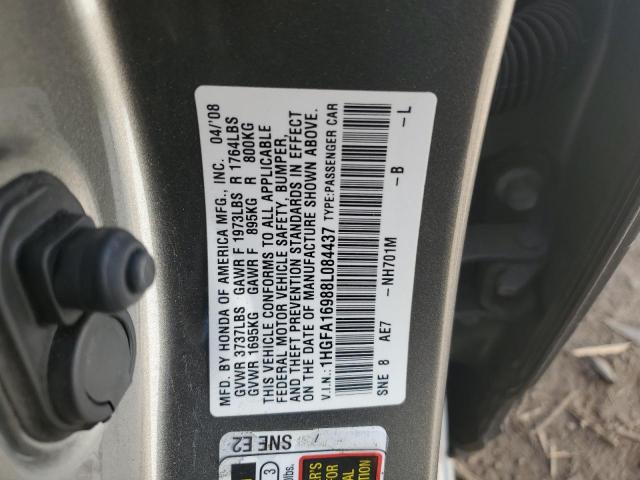 1HGFA16988L084437 - 2008 HONDA CIVIC EXL GRAY photo 12