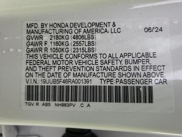19UUB5F46RA001391 - 2024 ACURA TLX TECHNOLOGY WHITE photo 12