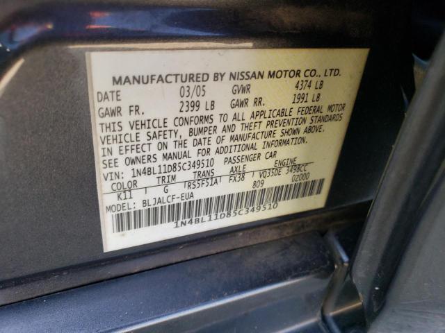 1N4BL11D85C349510 - 2005 NISSAN ALTIMA SE GRAY photo 12