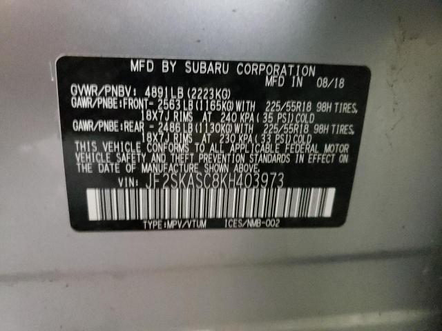 JF2SKASC8KH403973 - 2019 SUBARU FORESTER LIMITED GRAY photo 13