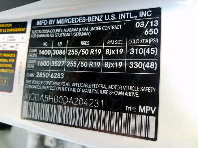 4JGDA5HB0DA204231 - 2013 MERCEDES-BENZ ML 350 4MATIC  photo 10