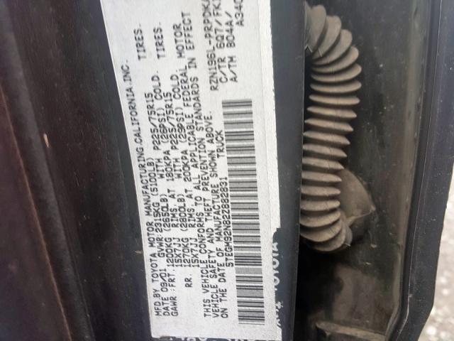 5TEGM92N82Z882831 - 2002 TOYOTA TACOMA DOUBLE CAB PRERUNNER  photo 10