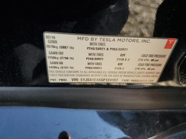 5YJSA1E4XGF124151 - 2016 TESLA MODEL S Qara foto 12