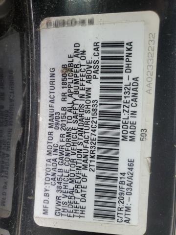 2T1KR32E74C215833 - 2004 TOYOTA MATRIX XR 黑色 照片 12