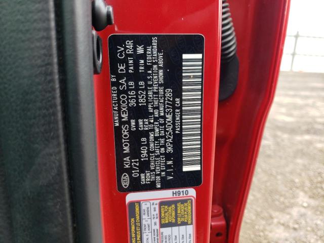 3KPA25AD0ME377289 - 2021 KIA RIO S RED photo 12