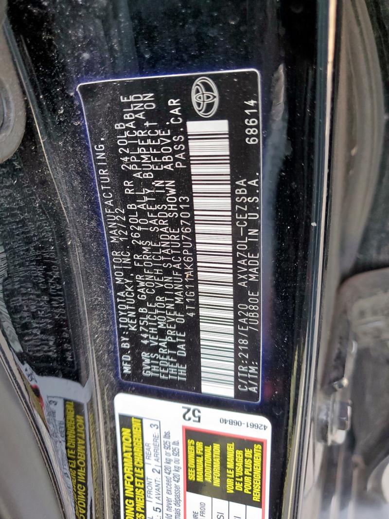 4T1G11AK6PU767013 - 2023 TOYOTA CAMRY SE NIGHT SHADE BLACK photo 12