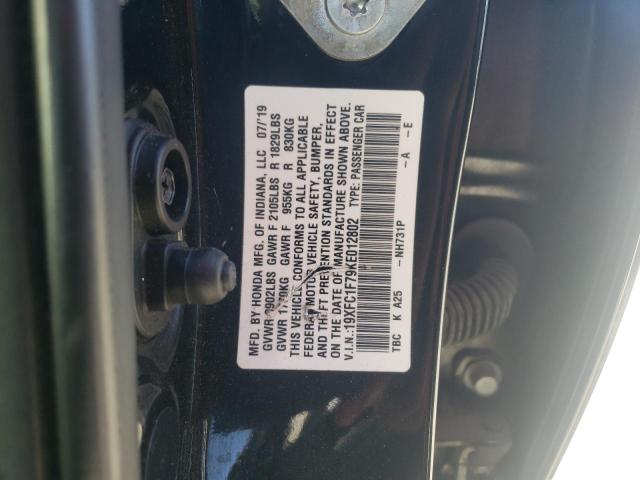 19XFC1F79KE012802 - 2019 HONDA CIVIC EXL შავი ფოტო 12