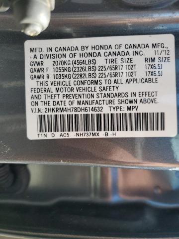 2HKRM4H78DH614632 - 2013 HONDA CR-V EXL GRAY photo 12