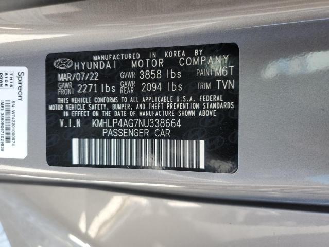 KMHLP4AG7NU338664 - 2022 HYUNDAI ELANTRA LIMITED GRAY photo 12