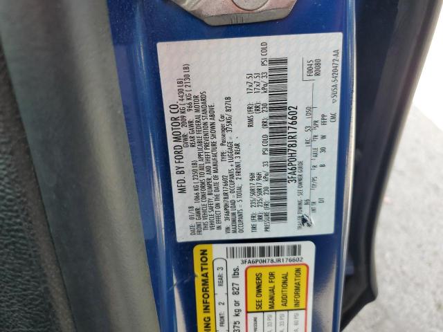 3FA6P0H78JR176602 - 2018 FORD FUSION SE ლურჯი ფოტო 12