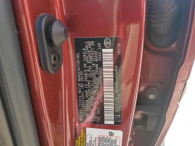 4T1BE32KX6U107502 - 2006 TOYOTA CAMRY LE RED photo 10