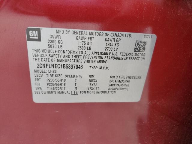 2CNFLNEC1B6397046 - 2011 CHEVROLET EQUINOX LT RED photo 13