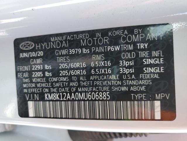 KM8K12AA0MU606885 - 2021 HYUNDAI KONA SE WHITE photo 14