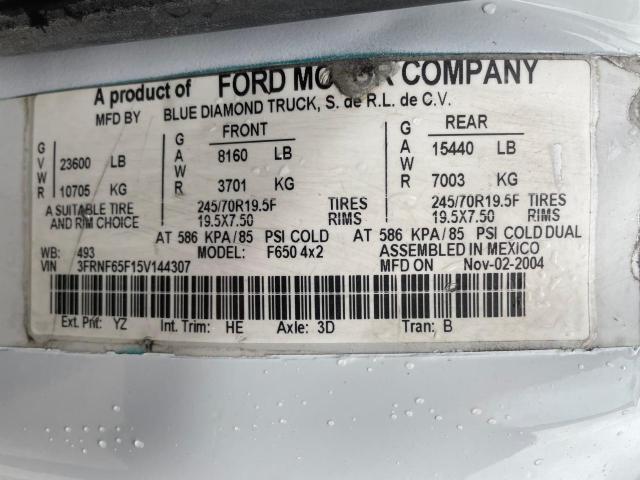 3FRNF65F15V144307 - 2005 FORD F650 SUPER DUTY WHITE photo 10