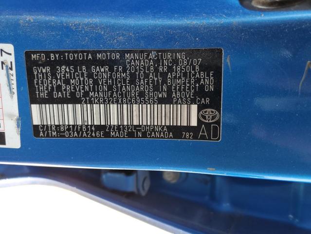 2T1KR32EX8C695565 - 2008 TOYOTA COROLLA MA XR BLUE photo 13