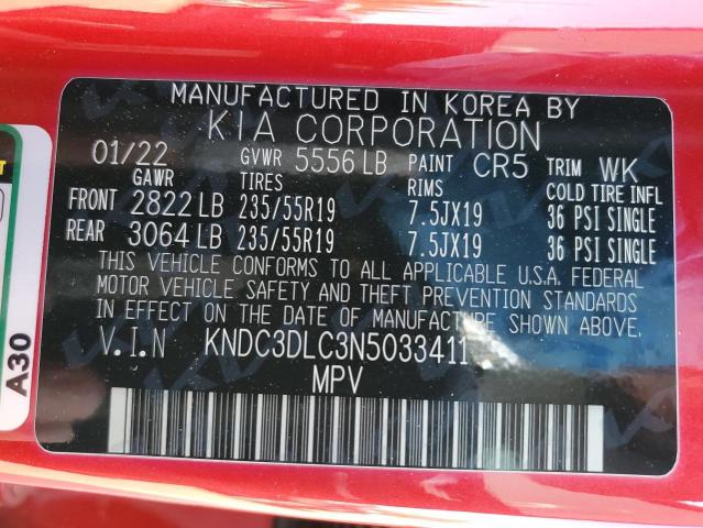 KNDC3DLC3N5033411 - 2022 KIA EV6 LIGHT RED photo 12