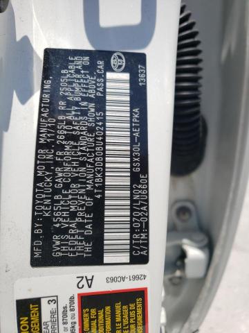 4T1BK3DB0BU402415 - 2011 TOYOTA AVALON BASE 白色 照片 12