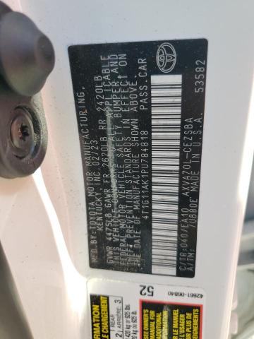 4T1G11AK1PU784818 - 2023 TOYOTA CAMRY SE NIGHT SHADE WHITE photo 12