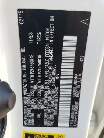 5TDJKRFH3FS142607 - 2015 TOYOTA HIGHLANDER XLE WHITE photo 13