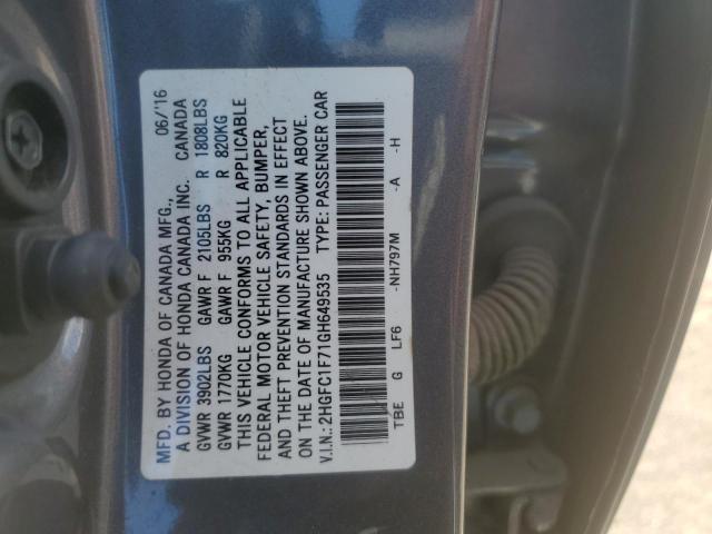 2HGFC1F71GH649535 - 2016 HONDA CIVIC EXL 石墨色 照片 12
