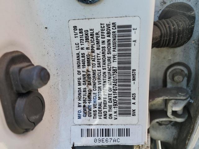 19XFA1F67AE017587 - 2010 HONDA CIVIC LX-S Blanc photo 12