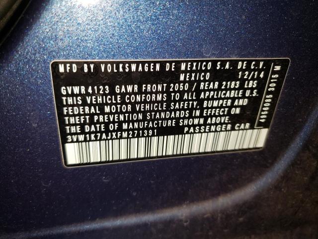 3VW1K7AJXFM271391 - 2015 VOLKSWAGEN JETTA BASE 蓝色 照片 12