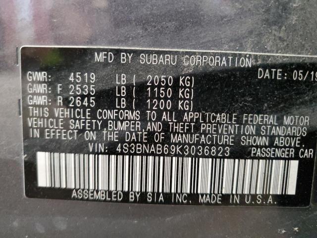 4S3BNAB69K3036823 - 2019 SUBARU LEGACY 2.5I GRAY photo 12