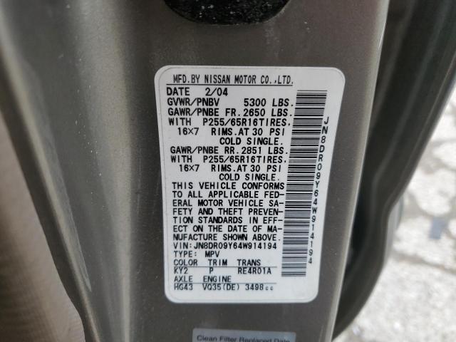 JN8DR09Y64W914194 - 2004 NISSAN PATHFINDER LE SILVER photo 13