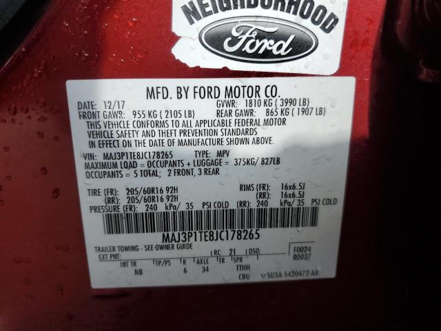 MAJ3P1TE8JC178265 - 2018 FORD ECOSPORT SE წითელი ფოტო 12