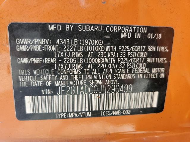 JF2GTADC0JH290499 - 2018 SUBARU CROSSTREK PREMIUM ORANGE photo 13