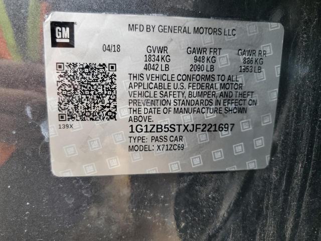 1G1ZB5STXJF221697 - 2018 CHEVROLET MALIBU LS Szary zdjęcie 12