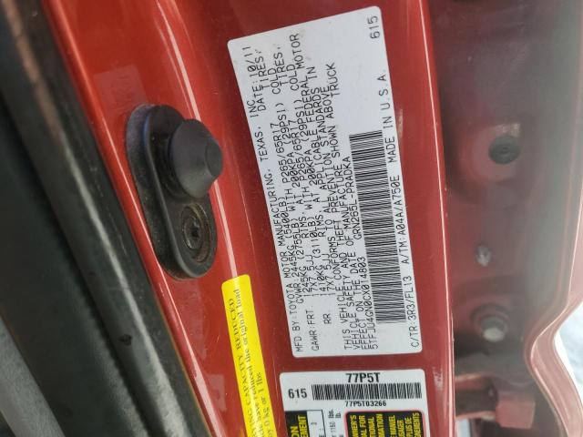 5TFJU4GN0CX014803 - 2012 TOYOTA TACOMA DOUBLE CAB PRERUNNER RED photo 12