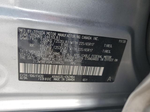 2T3W1RFV6MC098825 - 2021 TOYOTA RAV4 XLE SILVER photo 13