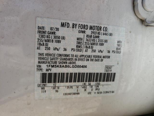 1FM5K8AB6LGD00406 - 2020 FORD EXPLORER POLICE INTERCEPTOR 白色 照片 13