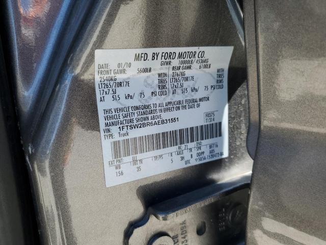 1FTSW2BR6AEB31551 - 2010 FORD F250 SUPER DUTY GRAY photo 12