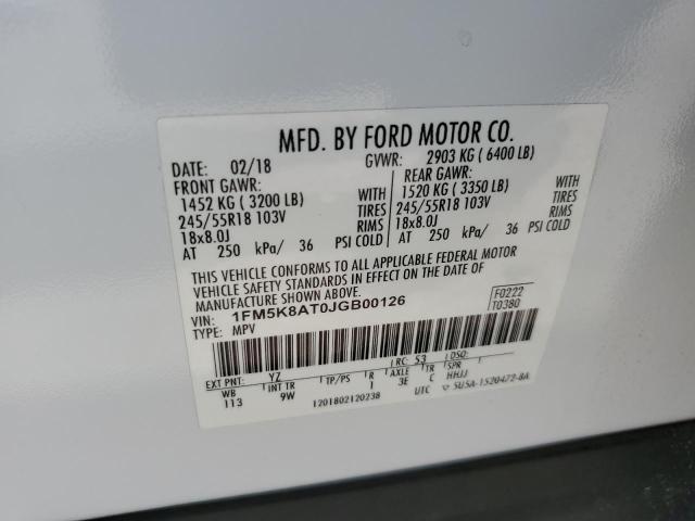 1FM5K8AT0JGB00126 - 2018 FORD EXPLORER POLICE INTERCEPTOR WHITE photo 13