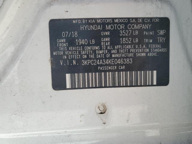 3KPC24A34KE046383 - 2019 HYUNDAI ACCENT SE WHITE photo 12