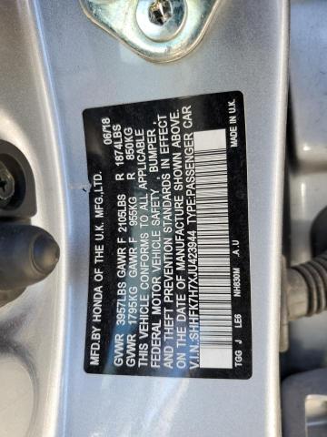 SHHFK7H7XJU423944 - 2018 HONDA CIVIC EXL SILVER photo 12