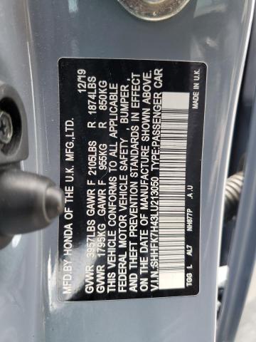 SHHFK7H43LU213050 - 2020 HONDA CIVIC SPORT 灰色 照片 12