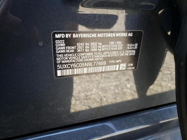 5UXCY6C05N9L77669 - 2022 BMW X6 XDRIVE40I BLACK photo 13