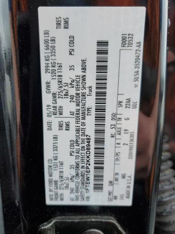 1FTEW1EP2KKD89487 - 2019 FORD F150 SUPERCREW BLACK photo 13