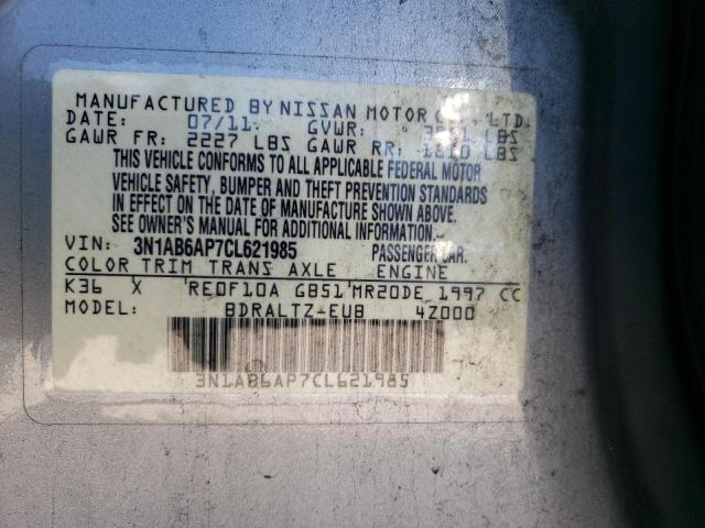 3N1AB6AP7CL621985 - 2012 NISSAN SENTRA 2.0 GRAY photo 10