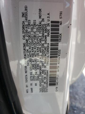 5TETX22N35Z016844 - 2005 TOYOTA TACOMA ACCESS CAB თეთრი ფოტო 12