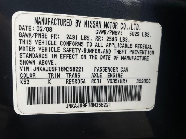 JNKAJ09F18M358221 - 2008 INFINITI EX35 BASE ლურჯი ფოტო 10
