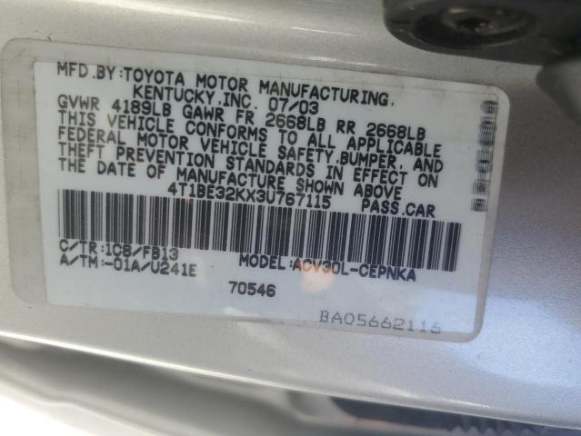 4T1BE32KX3U767115 - 2003 TOYOTA CAMRY LE SILVER photo 12