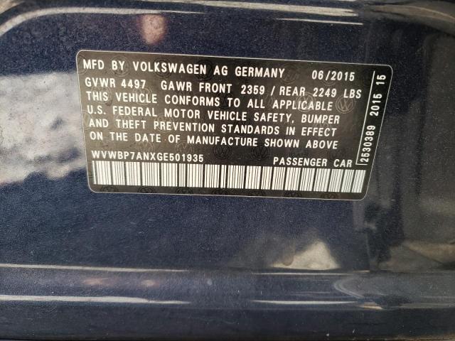 WVWBP7ANXGE501935 - 2016 VOLKSWAGEN CC BASE BLUE photo 12
