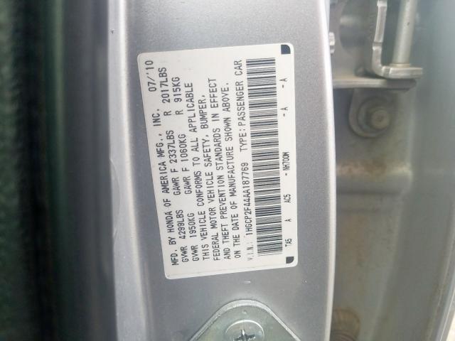 1HGCP2F44AA187769 - 2010 HONDA ACCORD LXP  photo 10